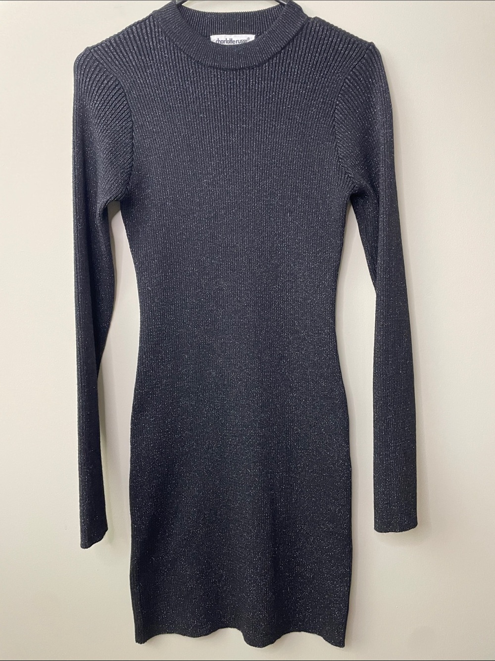 Charlotte Russe Black/Metallic Long Sleeve Dress Mini Dress Woman Size L